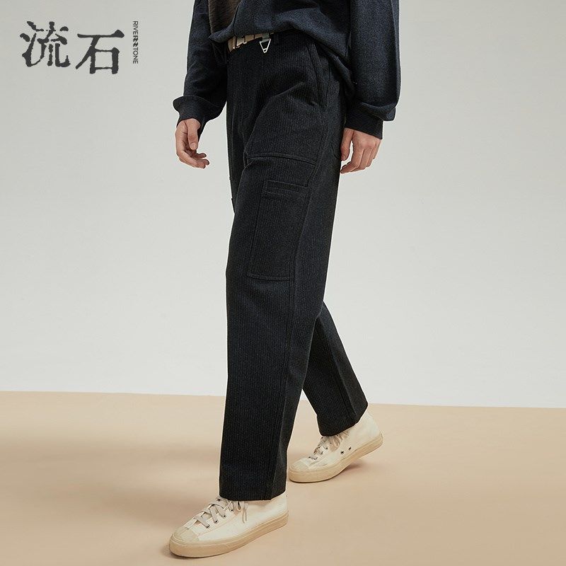 流石男装冬装牛仔裤男士新款秋冬季保暖宽松加厚款休闲直筒长裤子
