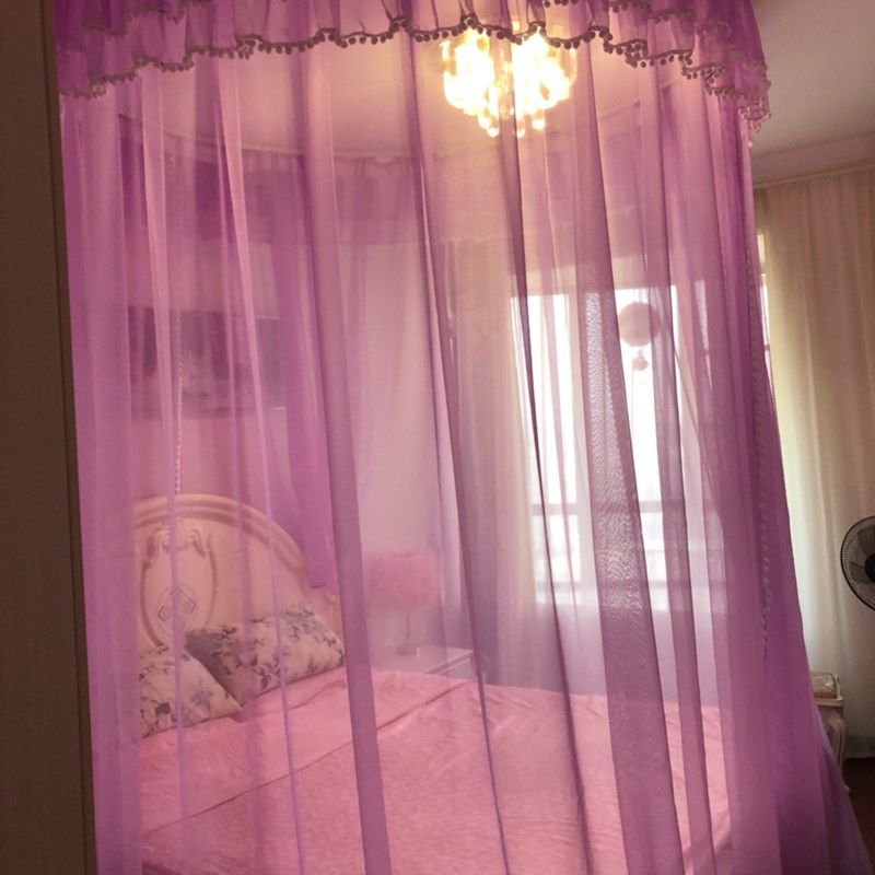 圆顶圆床轨道公主欧式宫廷床幔纱床帘装饰纱酒店家用毛球隔断帘紫,床上用品,床幔,淘宝优惠券,粉丝福利购,淘宝优惠卷
