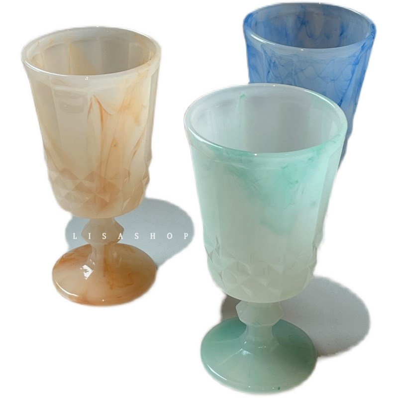 Lisashop中古玻璃杯奶玻璃云雾玻璃杯高脚杯酒杯摆件收藏伴手礼