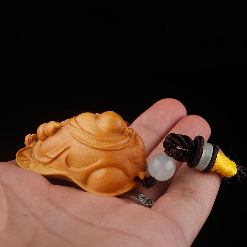 黄杨木雕文玩手把件佛像实木雕刻把玩件男汽车挂件笑口常开弥勒佛