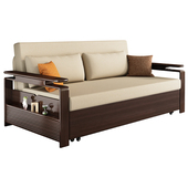 新中式 客厅多功能实木沙发床折叠两用双人布艺沙发床小户型办公室