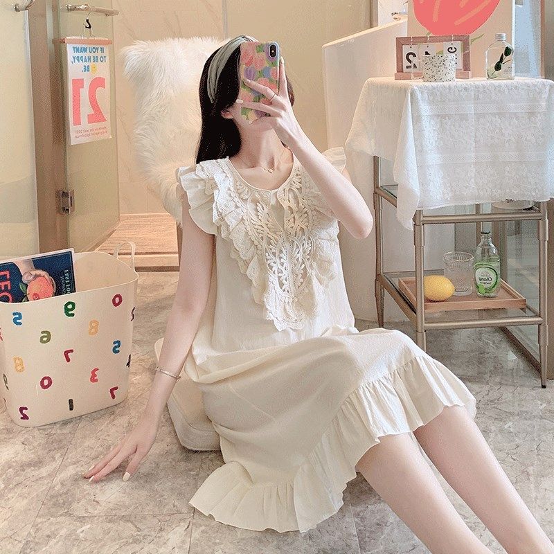 睡裙女2022年新款夏季纯棉薄款无袖中长裙公主宫廷风甜美可爱睡衣