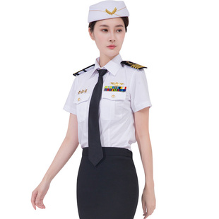 夏季海员衬衫女短袖船长衬衣女航空制服空姐演出服职业修身表演服