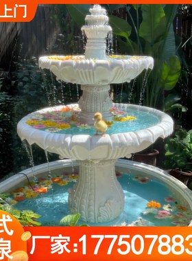 天使喷泉别墅花园摆件户外砂岩流水雕塑大型欧式水系造景装饰工艺