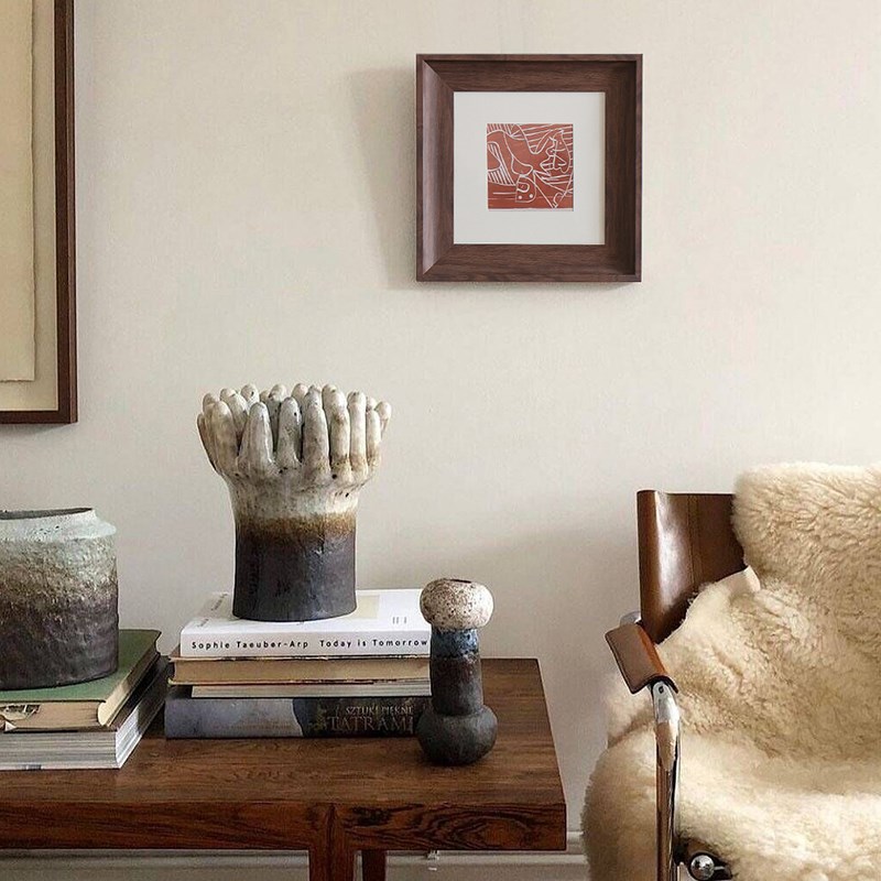 形上吊杆挂画中古风金属杆实木画框小众装饰画法式玄关柱子抽象画