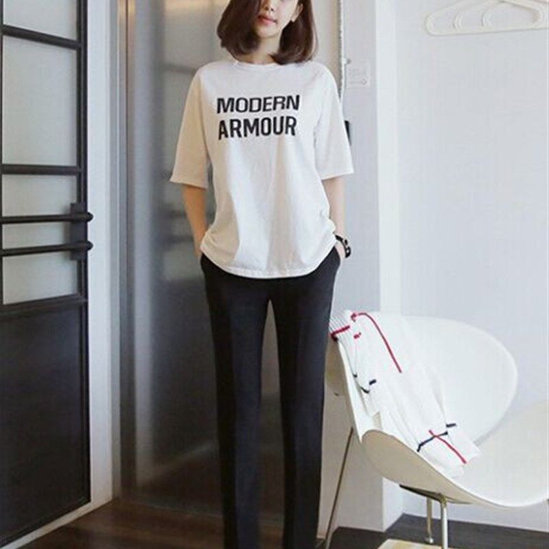 2019春秋英伦百搭烟管裤高腰直筒裤女九分西装小脚休闲裤大码宽松