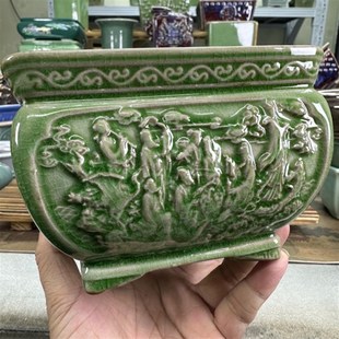 直播浮力822】14.5*14.5*10陶瓷浮雕冰裂石湾款八仙过海四方花盆