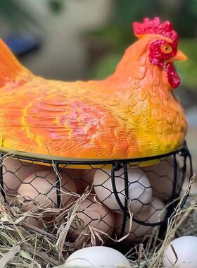 创意年货母鸡蛋篮铁艺水果坚果收纳篮子厨房收纳摆件实用乔迁礼品