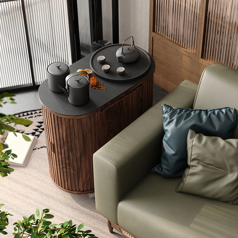 木胭脂 茶宴茶水柜 可移动茶车茶台小边几可泡茶一体火烧石茶桌