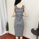 吊带打底裙修身 背心裙女条纹连衣裙夏季 一步裙过膝长裙中长款 显瘦