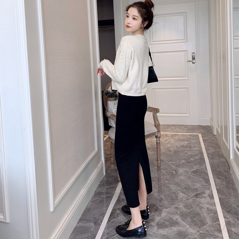 2023新款秋冬针织半身裙超长款开叉一步长裙高腰包臀裙中长款直筒,女装/女士精品,半身裙,淘宝优惠券,粉丝福利购,淘宝优惠卷