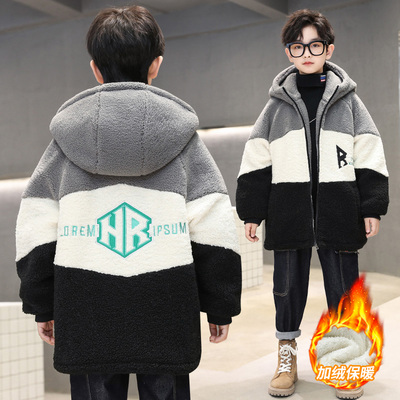 男童秋冬外套2023新款中大童加绒加厚羊羔绒儿童冬季酷帅毛毛衣潮