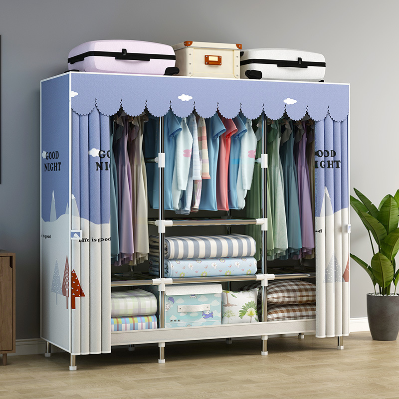 布艺衣柜简易布衣柜加厚移动组合放挂衣服拆装牢固钢架折叠整体橱