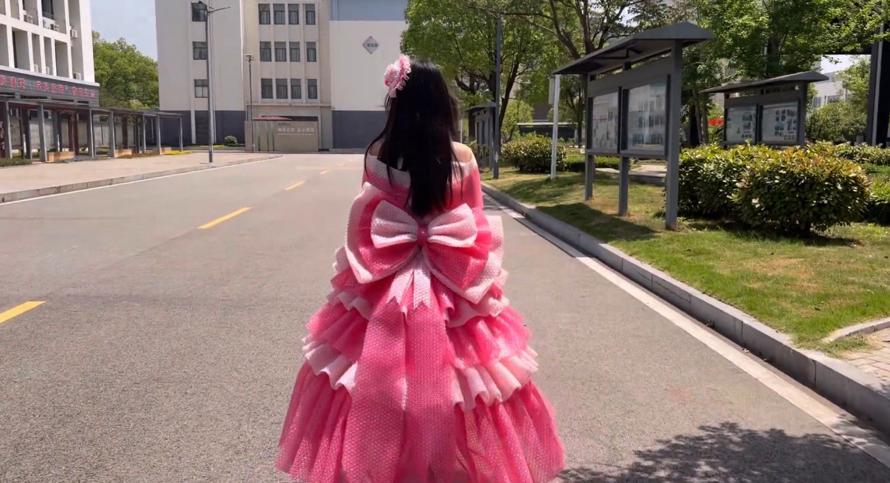 粉色气泡膜新款夏季手工diy材料包道具六一环保时装秀服装儿童