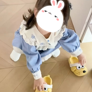 女童2026春季新款斜纹蕾丝森系连衣裙蓝色新款2026女孩可爱裙子