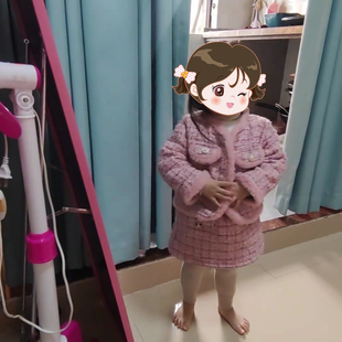 气质名媛可爱粉色外套半身裙两件套女童小香风套装冬款夹棉时髦