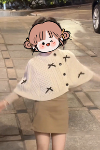 上衣韩系可爱气质新款2026童装女童复古蝴蝶结毛衣斗篷外套