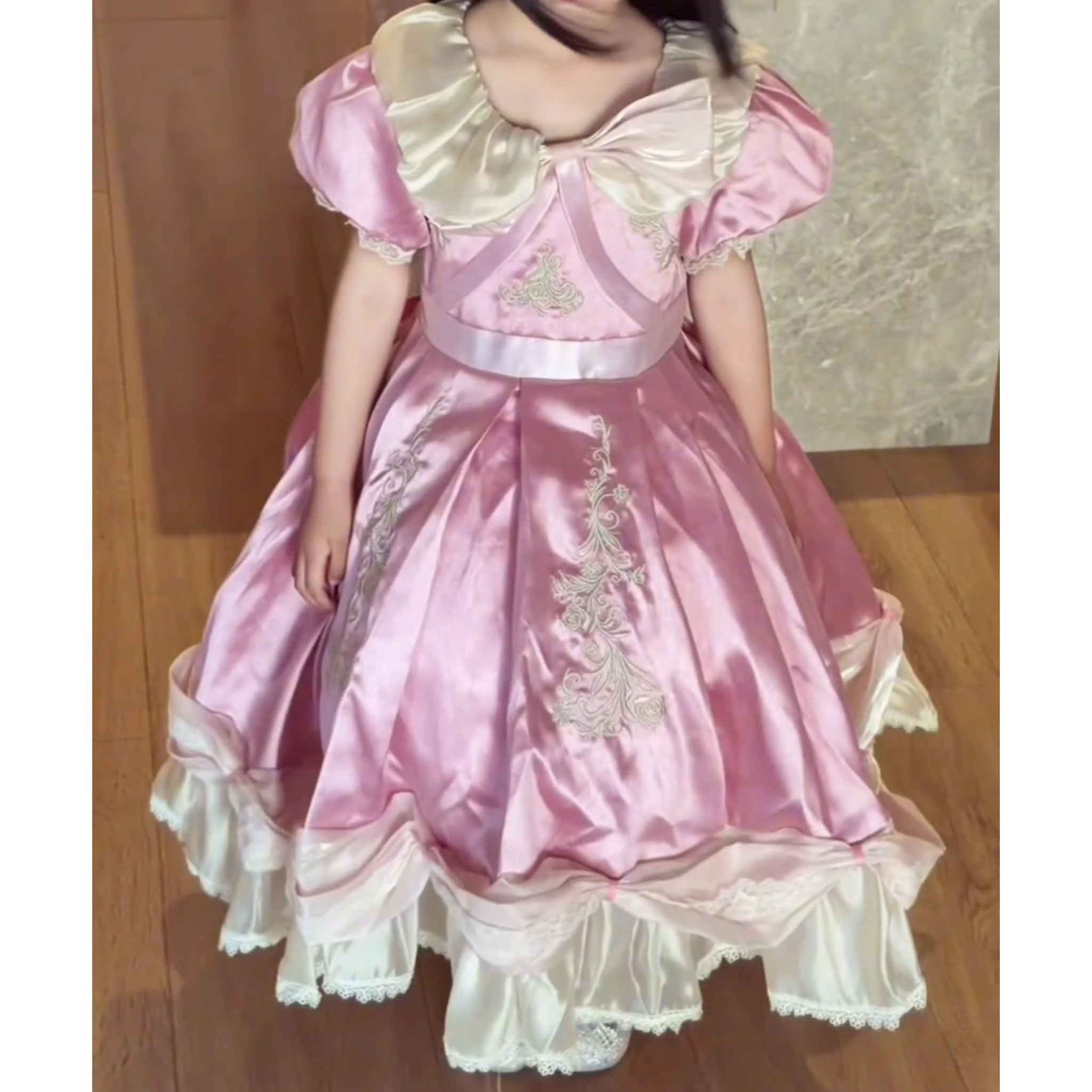 可爱泡泡袖蝴蝶结连衣裙灰姑娘公主裙女童长裙夏季公主裙礼服裙