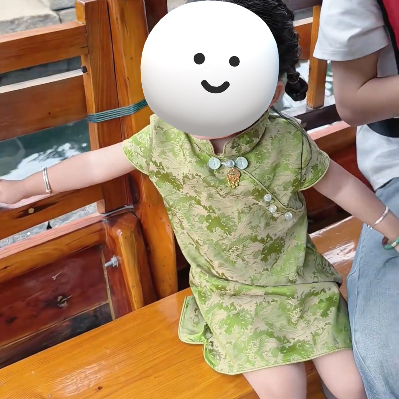 短袖立领新款女童夏季改良旗袍连衣裙宝宝绿色印花夏装旗袍裙
