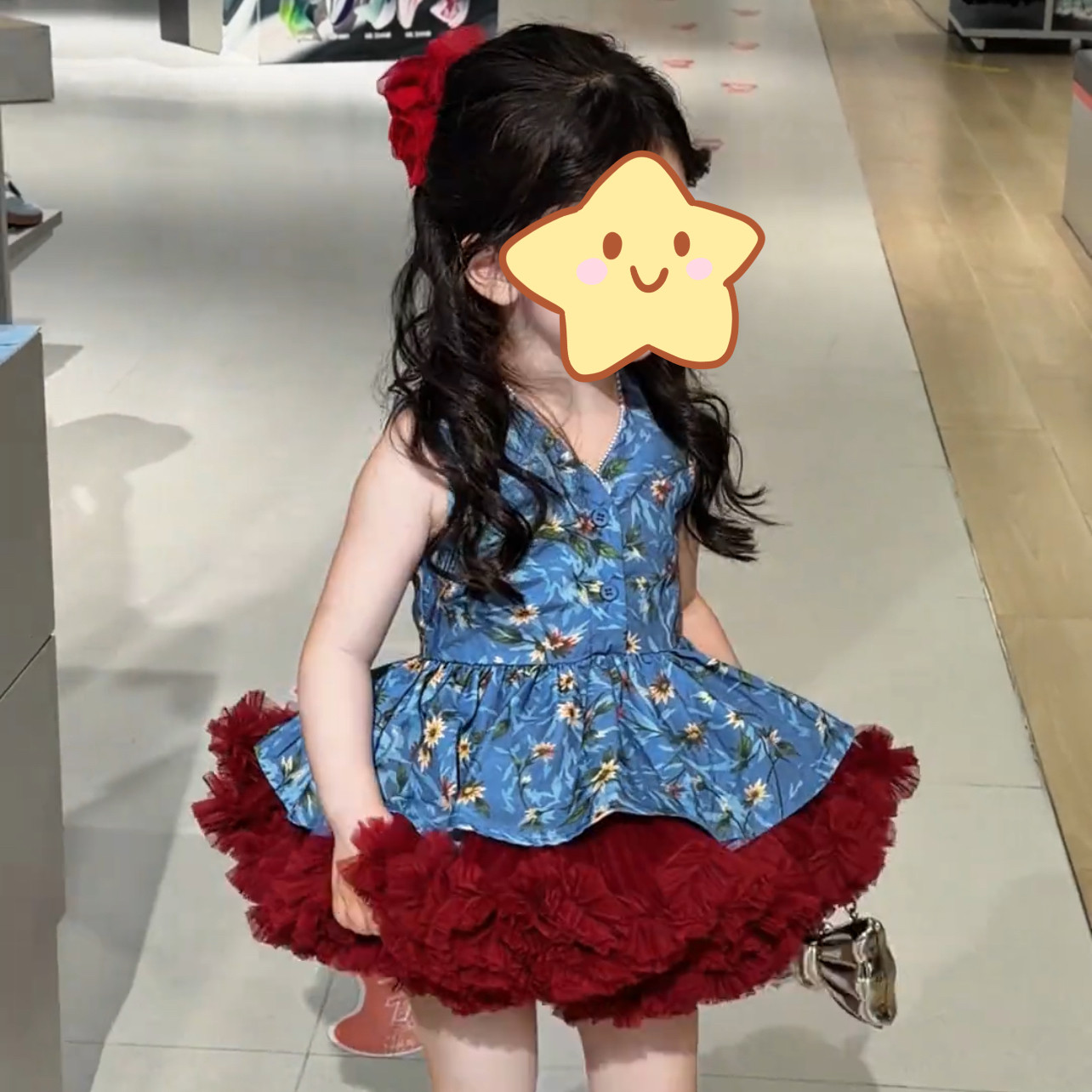 蓝色碎花背心女童红色半身裙两件套气质时尚套装2026新款儿童