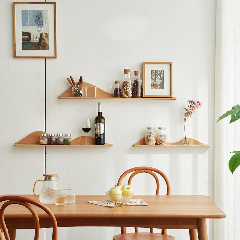 墙上隔板榉木免打孔置物架电视墙面床头装饰搁板客厅艺术壁挂