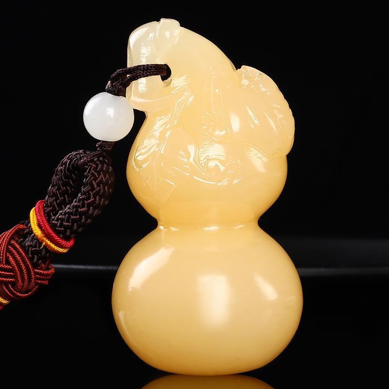 天然黄玉葫芦手把件男士手抓件福禄双全桔子玉葫芦古玩把玩件