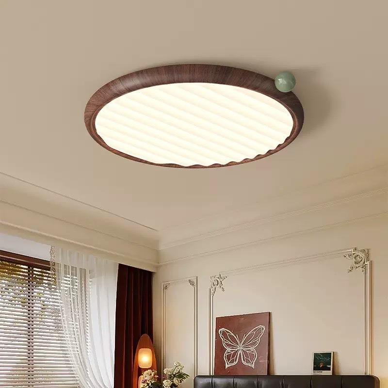 中古风卧室吸顶灯美式复古新中式胡桃木色护眼主卧书房餐厅灯具