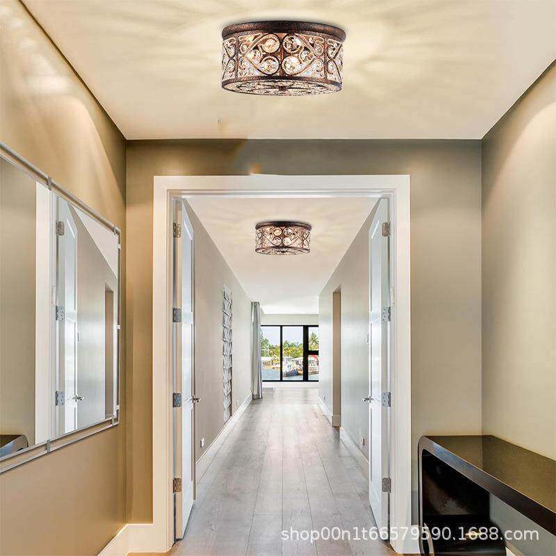 美式吊灯复古铁艺水晶吸顶灯卧室灯美式乡村创意吊灯跨境亚马逊