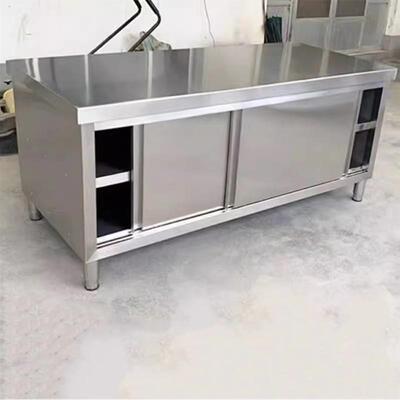 304加厚不锈钢拉门工作台厨房灶台柜橱柜一体打荷案板储物柜碗柜