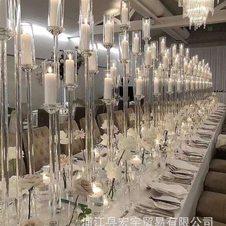 简约现代10头水晶玻璃烛台婚庆道具摆件样板间装饰拆卸水晶烛台