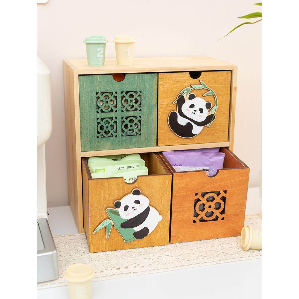 UG73阿楹 可爱熊猫梳妆台小收纳盒抽屉式桌面钥匙玄关床头柜儿童