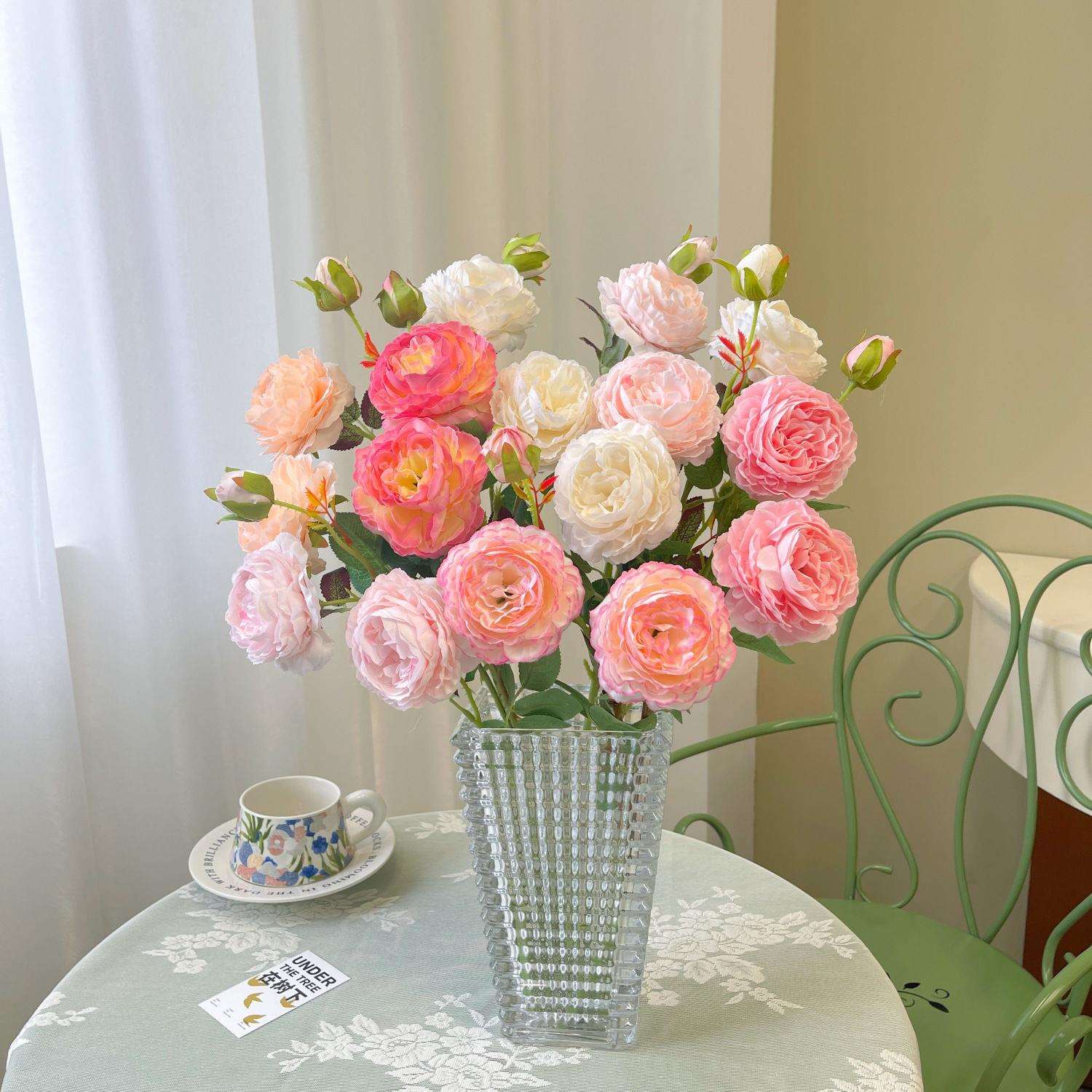 仿真牡丹花玫瑰花单枝花束婚庆家居客厅摆设装饰假花绢花插花摆件