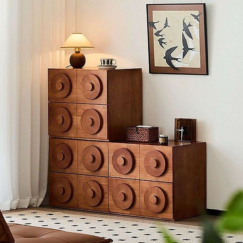 中古风实木收纳柜子客厅组合卡门柜复古黑色斗柜抽屉储物柜玄关柜