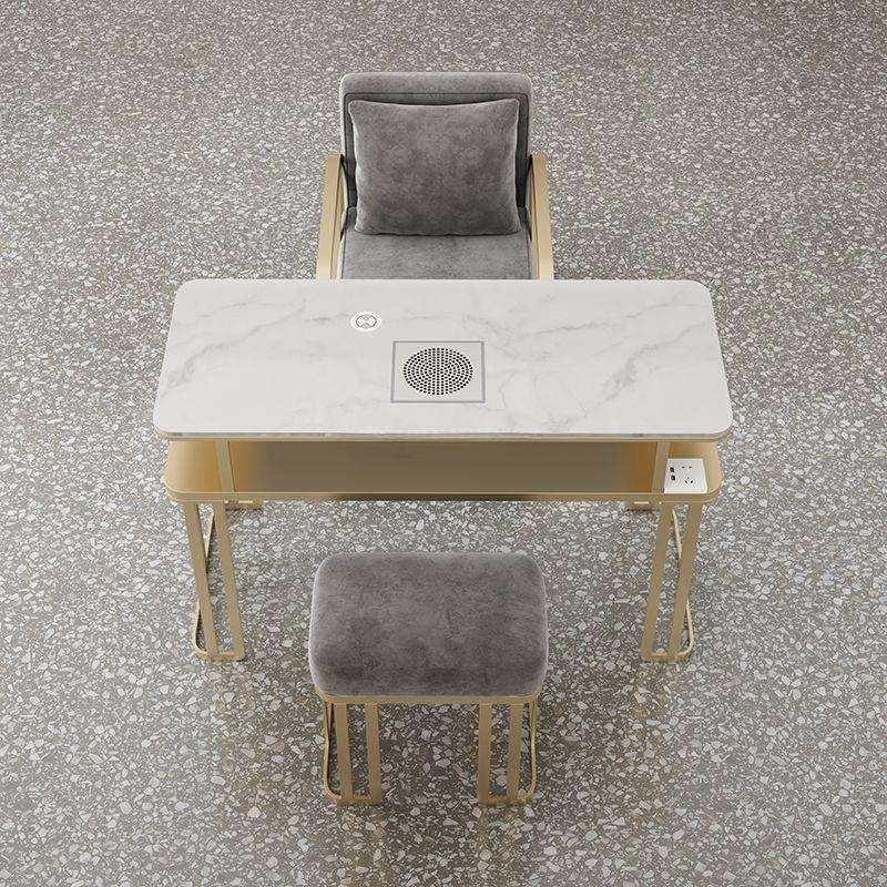 轻奢美甲桌大理石面吸尘器单人双人三人桌椅子网红桌椅组合套装