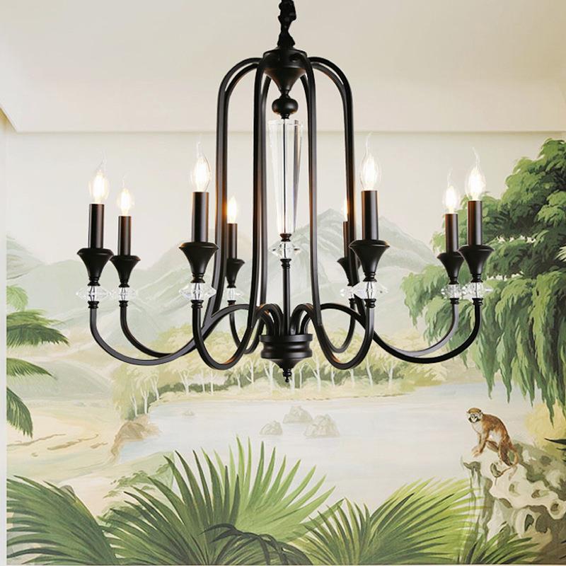 美式现代蜡烛水晶客厅吊灯法式中古轻奢卧室别墅灯餐厅南洋风灯具