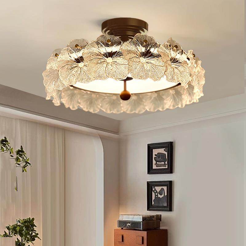 红品爱家法式复古卧室吸顶灯饰中古风水晶花朵高级感房间主卧灯具