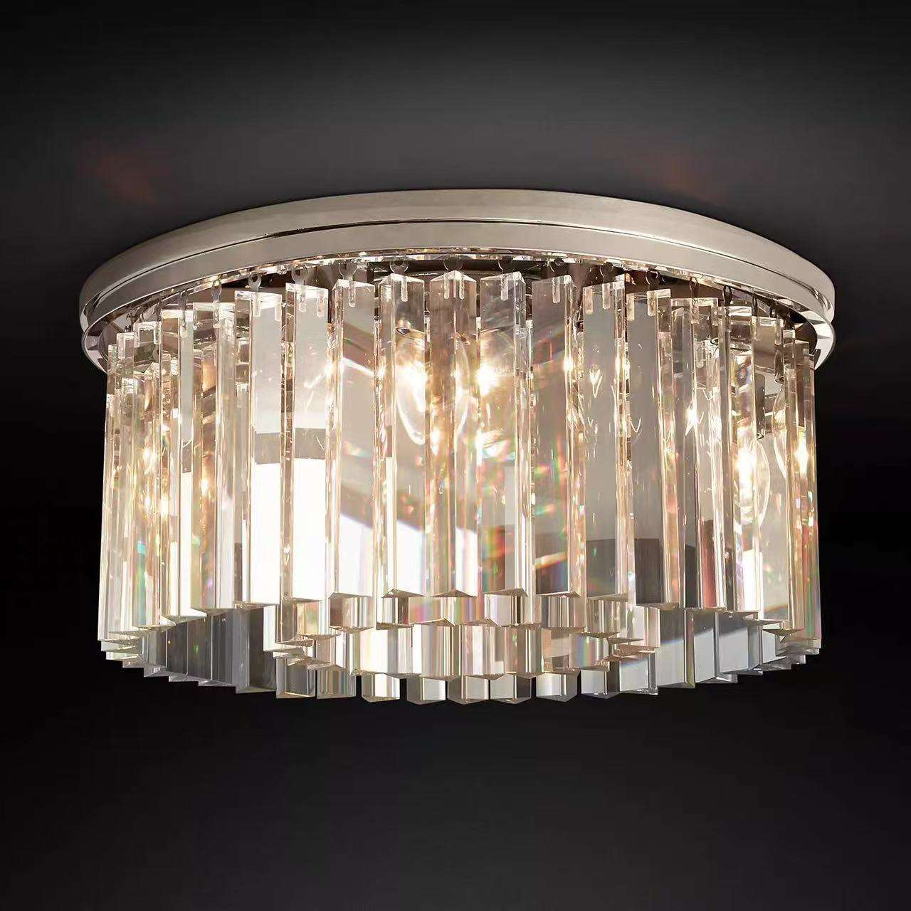 美式水晶灯led吸顶灯轻奢客厅灯创意简约圆形卧室餐厅灯具RH灯具