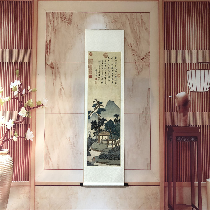 文徵明品茶图  茶室客厅书房挂画古书画卷轴挂轴装裱宣纸微喷仿古,家居饰品,国画,淘宝优惠券,粉丝福利购,淘宝优惠卷