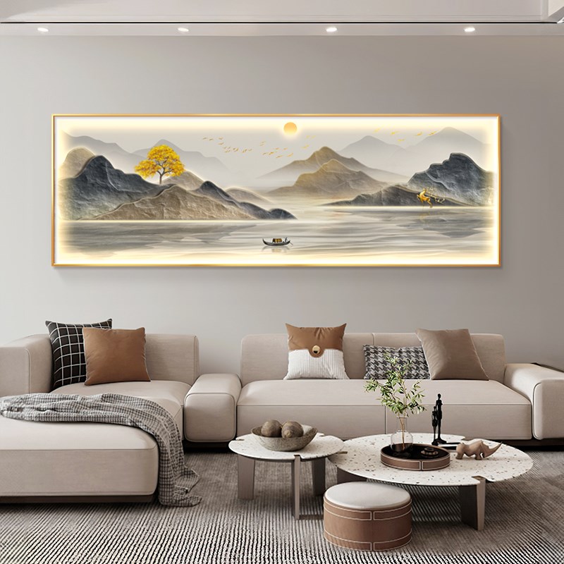 旭日东升客厅挂画沙发背景墙装饰画轻奢高级感2024新款山水风景画