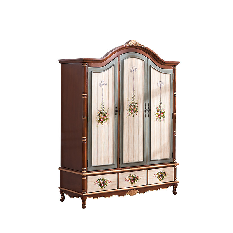 美式乡村实木衣柜复古大衣橱卧室定制田园收纳柜美式做旧三门衣柜