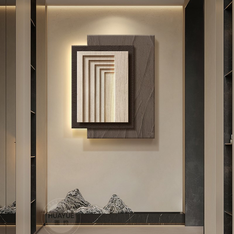 侘寂风客厅装饰画高级感立体几何玄关过道挂画餐厅发光壁灯画新款图片