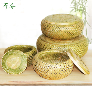 带盖箩筐竹编制品收纳筐家用茶叶罐茶盒礼盒手工竹篓蝈蝈笼竹篮子