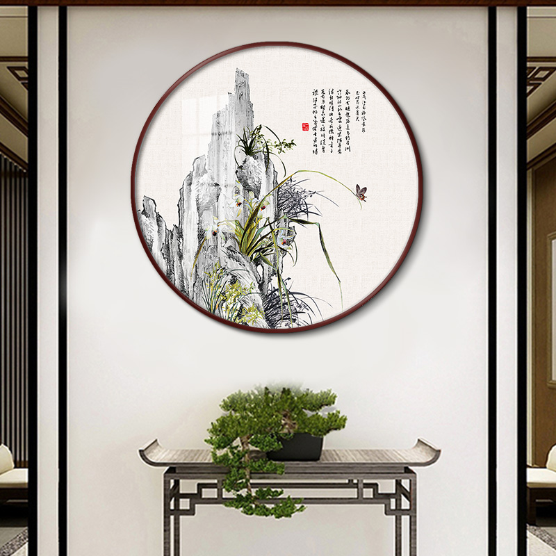 梅兰竹菊新中式客厅装饰画圆形茶室字画玄关挂画沙发背景墙壁画
