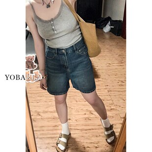 子 胖mm宽松显瘦梨形身材阔腿五分中裤 复古蓝直筒牛仔短裤 女夏大码