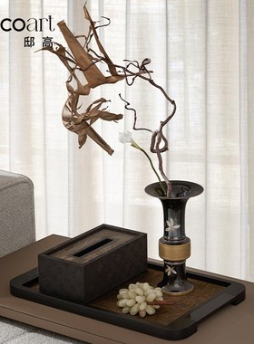 邸高DECO中国风摆件宋代宋式花觚花瓶沙发边角几中式木质托盘组合