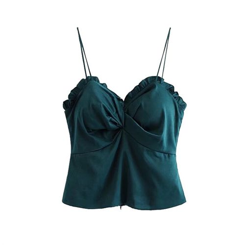 仙气旅游度假风复古木耳边修身吊带胸围抽褶外穿小背心打底衫上衣