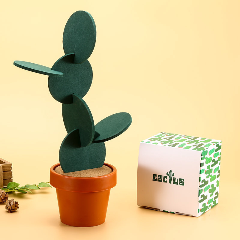 简约创意仙人掌盆栽防滑杯垫隔热茶垫DIY摆件家居餐具咖啡杯托垫