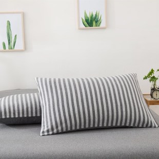 A类纯棉针织棉枕头套单只日式 简约全棉天竺棉条纹枕套一对48x74CM