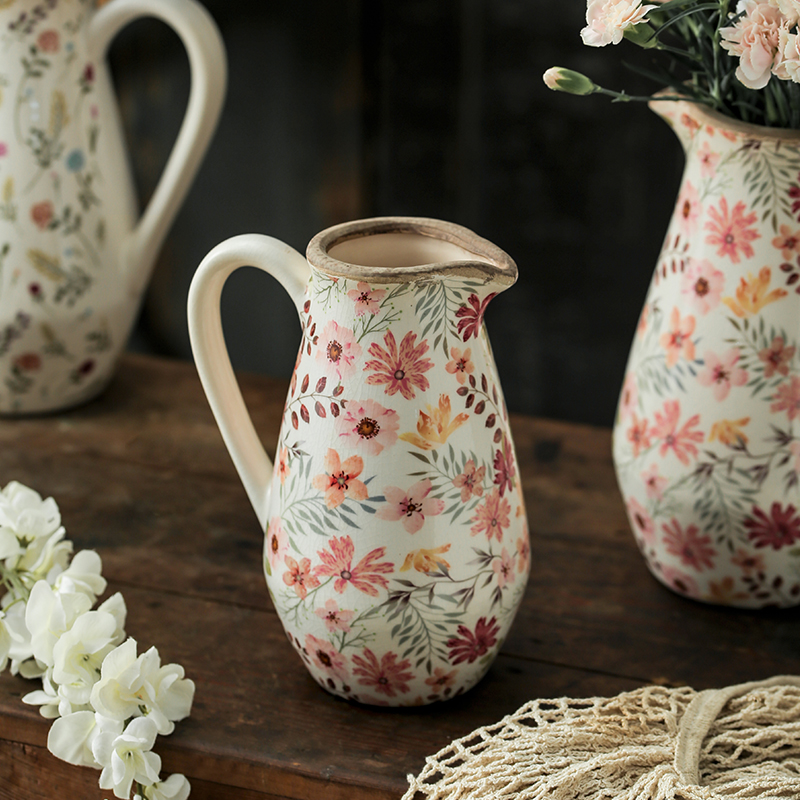 复古陶瓷花瓶摆件客厅插花轻奢高级感干燥花创意艺术田园风雪柳法