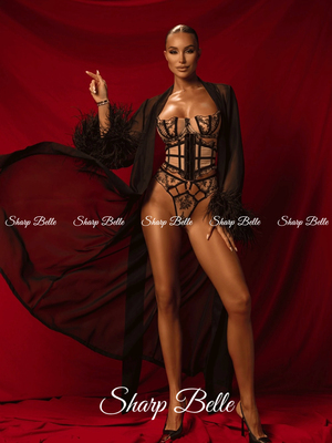 SharpBelle·斯拉夫美人·法式性感蕾丝网纱鱼骨束腰高级内衣套装